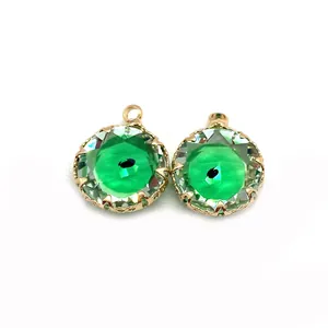 Green faceted crystal evil eye pendants with gold plating for jewelry making