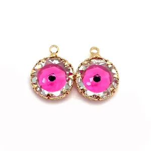 Faceted crystal evil eye pendants in pink and gold for DIY necklace making