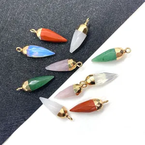 Natural Stone Faceted Bullet Shape Pendants With Gold Alloy Cap For DIY Jewelry Making Necklaces Findings Polished Stone Pendant Only