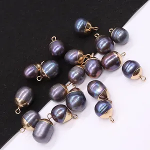 Ciondolo in Perla Nera Naturale d'Acqua Dolce Barocca Cappuccio in Lega Dorata Ciondolo per Creazione Gioielli Pendant Only (Without Chain)