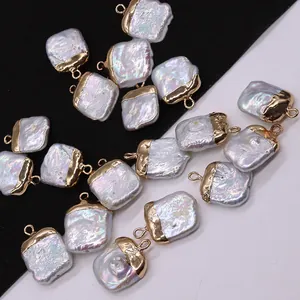 Pendaglio Barocco Quadrato in Perla Naturale d'Acqua Dolce per la Creazione di Gioielli Bordo in Lega Placcato Oro Accessori Fai-da-Te Eleganti da Donna
