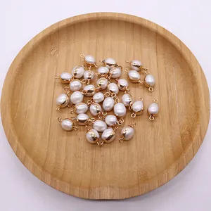 Irregular freshwater rice pearl connectors with gold-plated edges for DIY jewelry making