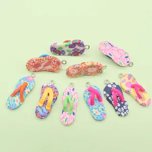 Polished flip-flop charms for DIY necklaces featuring colorful floral patterns