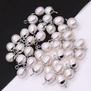 Natural Freshwater Pearl Oval Pendant Connector Silver Plated White Acorn Shape DIY Jewelry Making Accessories For Women