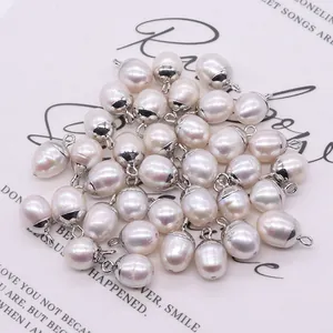 Natural freshwater pearl acorn charms with silver metal caps for DIY jewelry making