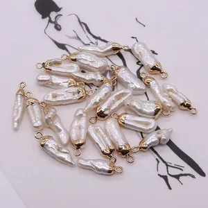 Natural Freshwater Pearl Pendant Irregular White Freshwater Pearl Charms With Gold Plated Copper Loop For DIY Jewelry Making Accessories