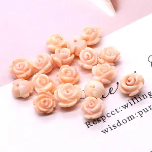 Pink Synthetic Coral Rose Flower Shape Half Drilled Loose Beads Carved Floral DIY Earring Jewelry Making Finding Components
