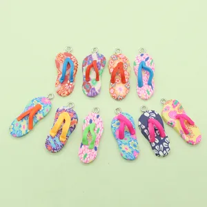 Polymer Clay Flip Flop Charms Floral Pattern Slipper Shape Pendants For DIY Necklace Bracelet Jewelry Making Accessories