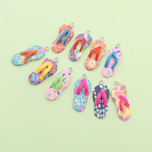 Set of 10 colorful floral flip-flop pendants in polymer clay for DIY jewelry making