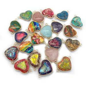 Pendenti a cuore in pietra imperiale colorata con placcatura in oro e doppi anelli