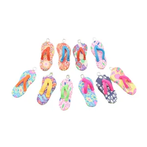 Set of ten colorful flip-flop pendants with floral prints for DIY jewelry making