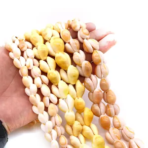 Natural 13-15mm cowrie shell beads in white and yellow for DIY jewelry making