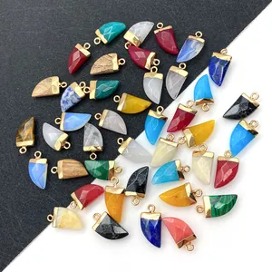 Natural Stone Horn Shape Pendants With Gold Plated Copper Loop For DIY Jewelry Making Necklace Accessory Ethnic Style