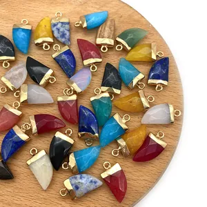 Faceted chili-shaped natural stone pendants with gold plating and various gemstone colors