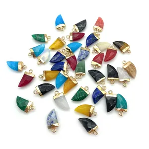 Natural stone pepper shaped pendants with gold caps for DIY jewelry making