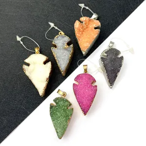 Natuursteen Kristal Pijlpunt Hanger Metalen Rand Druzy Kwarts Charm DIY Sieraden Maken Onderdeel Bruiloft Feest Ornament