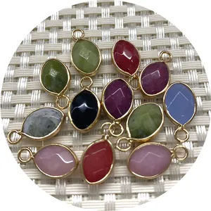 Faceted natural stone pendants in marquise shape with gold-plated edges for DIY jewelry