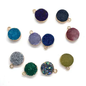 Σετ 10 στρογγυλά μενταγιόν κρυστάλλου druzy 13x16mm με επιχρυσωμένες άκρες για κοσμήματα