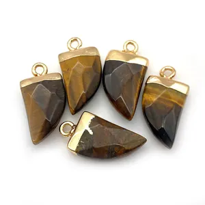Set of 5 tiger eye faceted tooth charms with gold metal caps for DIY necklace making