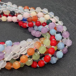 Close-up of multi-color faceted natural stone beads for DIY jewelry making and crafts