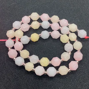 Faceted natural gemstone beads in pink, yellow and blue for DIY jewelry making