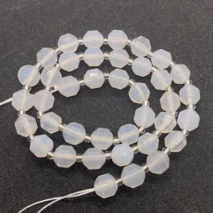 Detailed view of faceted translucent white gemstone beads for DIY jewelry design