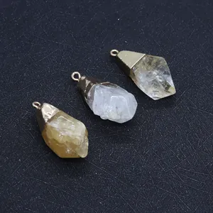 Detail showing irregular natural citrine stone pendants with gold plating for DIY jewelry