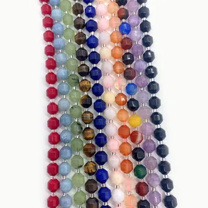 Faceted natural gemstone beads in rose quartz and aquamarine for DIY jewelry making