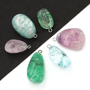 Pendentif en Cristal Craquelé Naturel Irrégulier Seul (Sans Chaîne) Pierre Bleue Verte Rose pour Accessoires de Fabrication de Bijoux DIY