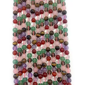 Mixed natural tiger eye and aventurine 6-10mm round gemstone beads for DIY jewelry