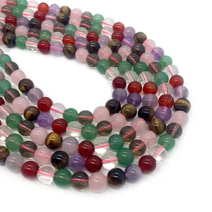Assorted 6-10mm natural crystal tiger eye and agate round beads for DIY jewelry