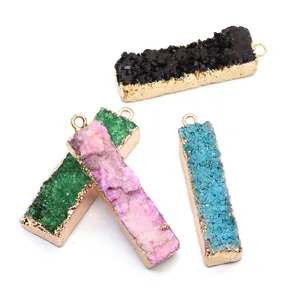 Rectangle druzy crystal pendants in four colors with gold plated edges for DIY jewelry