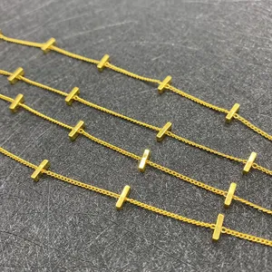 10m Rolle goldene Kupfer-Kordelkette mit rechteckigen Anhängern für DIY-Schmuckherstellung