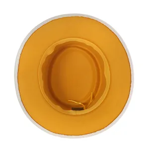 Kids wool fedora hat with two-tone yellow and white brim in modern British style