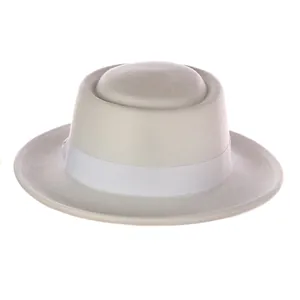 Minimalist beige wool felt fedora hat for kids with stylish white ribbon trim