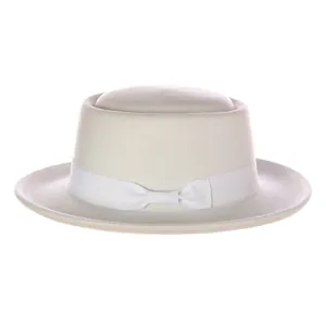 Classic kids wool felt fedora with elegant contrast ribbon and bow detail in white