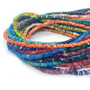 Cuentas cuadradas de piedra natural 2x4mm multicolor para creación de joyas artesanales