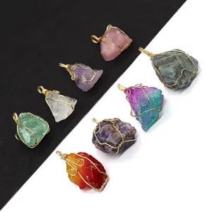 Pendaglio in Pietra Naturale Cristallo Avvolto nel Filo Solo (Senza Catena) Gemma di Quarzo Grezzo Irregolare per Creazione Gioielli Fai da Te