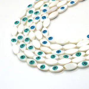 Natural freshwater shell evil eye beads in navette shape for DIY jewelry making