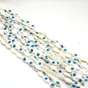 Natural marquise shell beads with evil eye pattern for DIY jewelry and necklaces