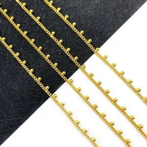 Electroplated Gold Copper Saturn Twist Chain With Round Beads For DIY Necklace Bracelet Jewelry Making Accessories Supplies
