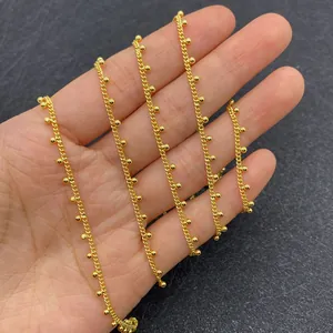 2mm gold copper twist chain with small round beads for DIY jewelry making accessories