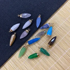 Natuursteen Kogelvorm Zeshoekige Punt Hanger Goudvergulde Legering Kap Voor DIY Sieraden Maken Halsketting Accessoires Cadeau