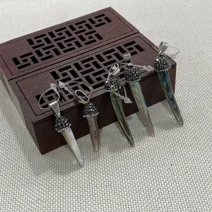 Natürliche Abalone-Muschel Chiliform Horn Anhänger Legierung Strass Kappe Nur Anhänger Ohne Kette Für DIY Halskette Schmuckherstellung