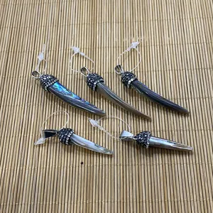 Fünfteiliges Set aus natürlichen Abalone-Muschel-Anhängern mit Strass-Metall-Clips