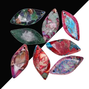 Bohemian Marquise Shape Natural Stone Pendant Mottled Texture Polished Drilled Charm For DIY Jewelry Making Accessories