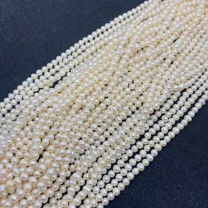 Macro shot of multiple strands of natural white freshwater pearls for jewelry making