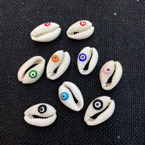 Natural conch shell beads with colorful evil eye patterns for DIY jewelry making