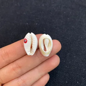 Natural bleached shell pendant with evil eye pattern for DIY jewelry making