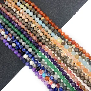 Faceted Natural Stone Beads Round Agate Tiger Eye Amethyst Loose Beads For DIY Jewelry Making Necklace Bracelet Accessories